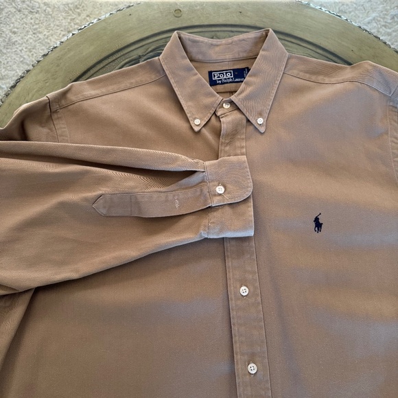 Polo Ralph Lauren Men's XL Tan Twill Plaid Button-Up Shirt Classic Fit - Picture 1 of 9